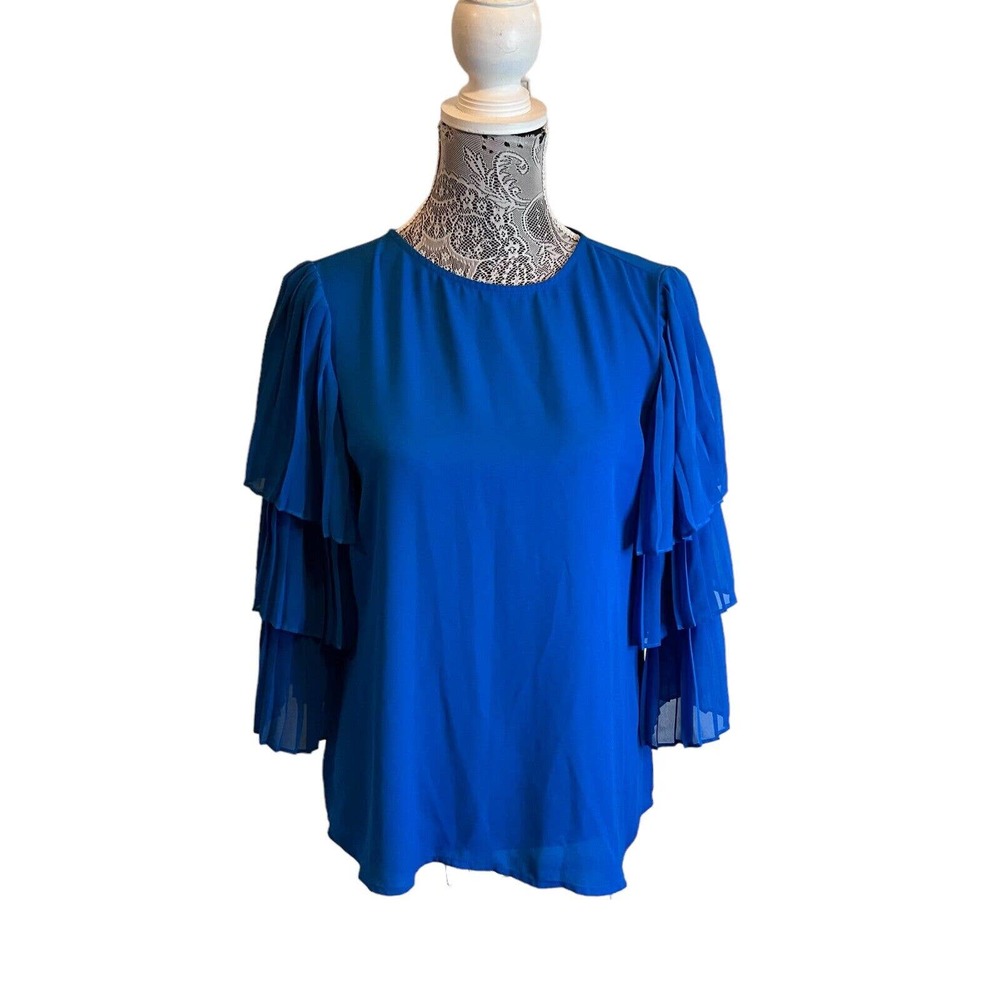 WORTHINGTON Women Blue Bell Quarter Length Sleeve Blouse Size M